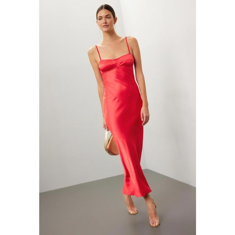 Anna October Red Waterlilly Midi Dress Size M with Iron Marks